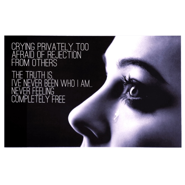 A woman 's face with a quote on it.