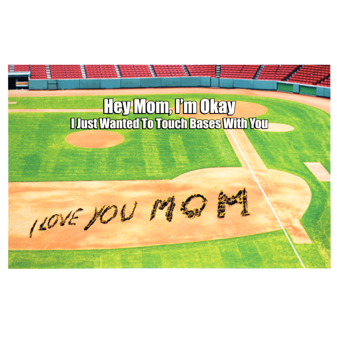 A baseball field with the words " i love you mom ".