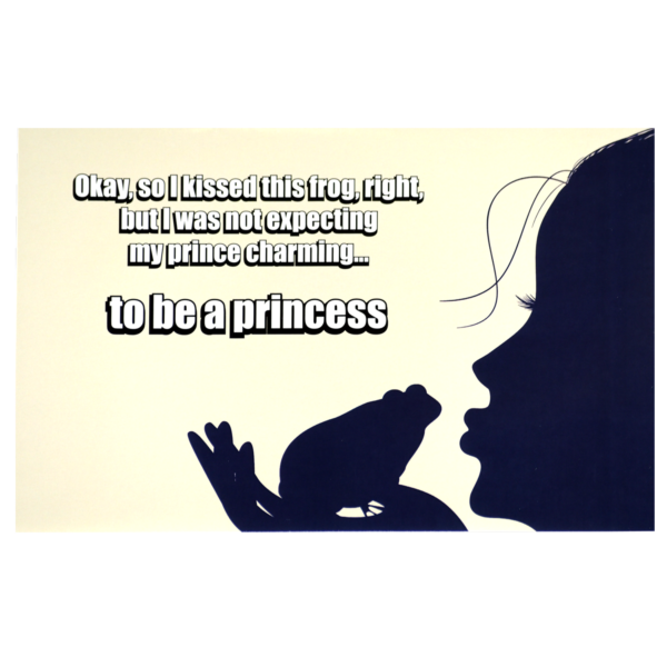 A girl with a frog on her head and a quote.