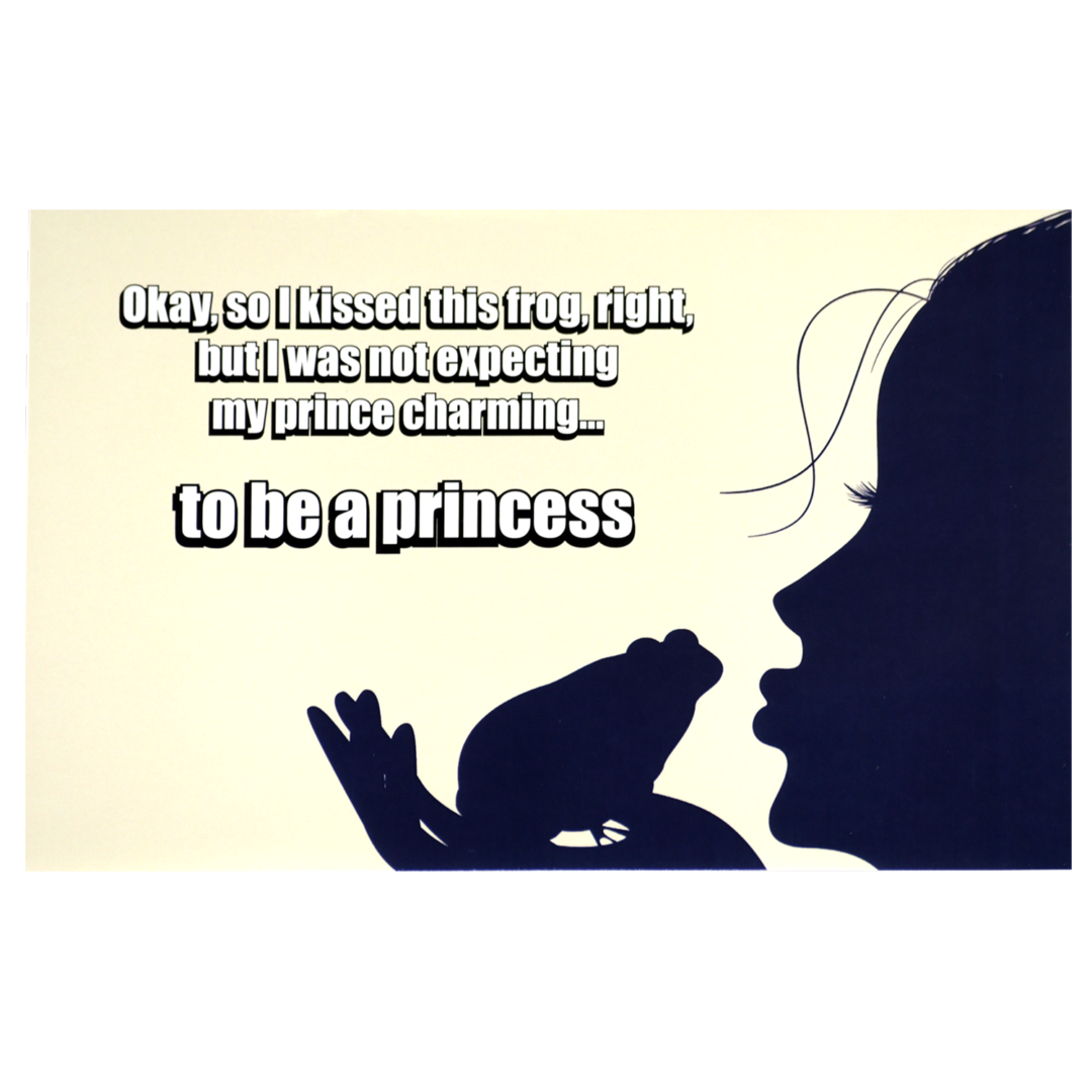 A girl with a frog on her head and a quote.