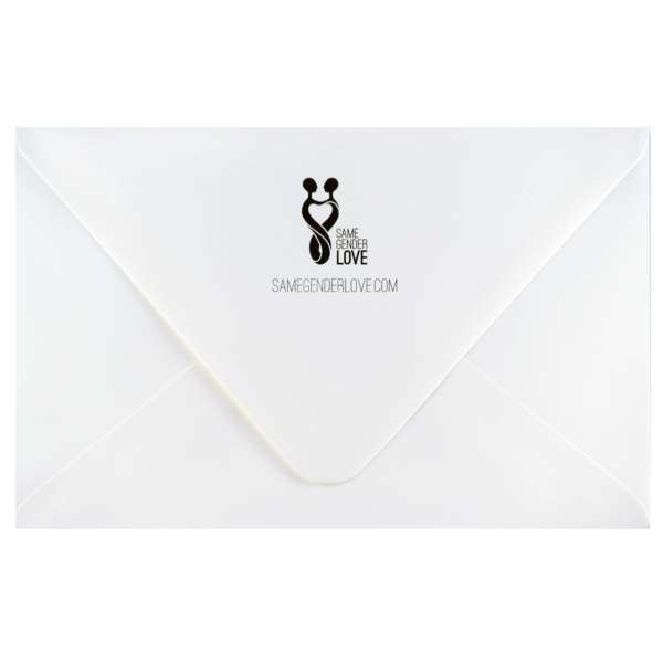 A white envelope with a black and gray logo.