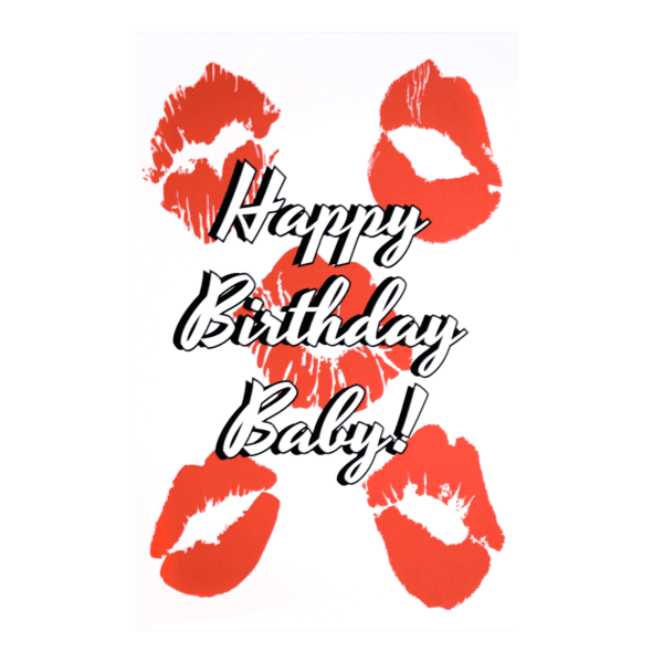 A card with red lipstick kisses on it.