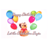 A birthday card with balloons and a dog.