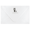 A white envelope with a black and gray logo.