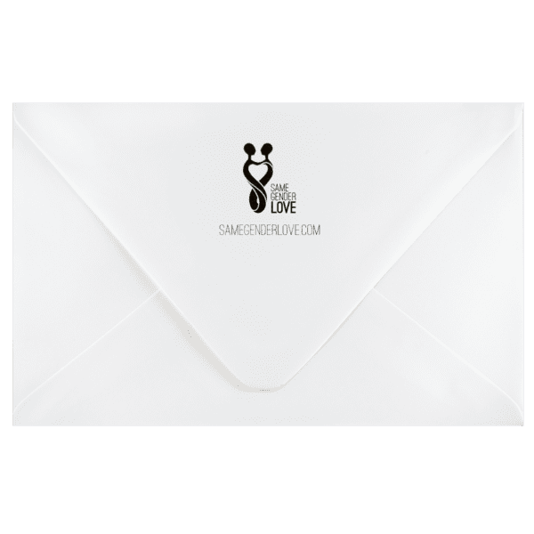 A white envelope with a black and gray logo.