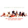 A group of dogs wearing santa hats and sitting on the ground.