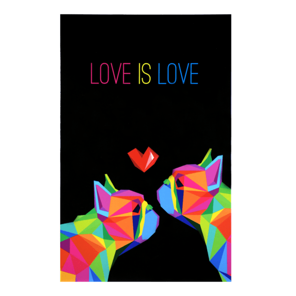 A poster of two cats with the words " love is love ".