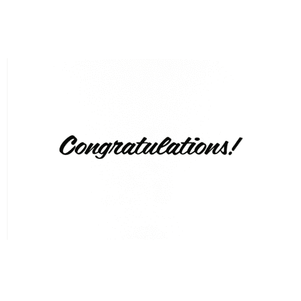 A congratulations card with the word " congratulations !" written in black ink.