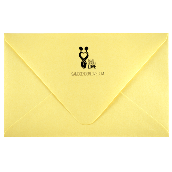 A yellow envelope with a black and white logo.