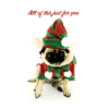 A pug dog dressed as an elf for christmas.