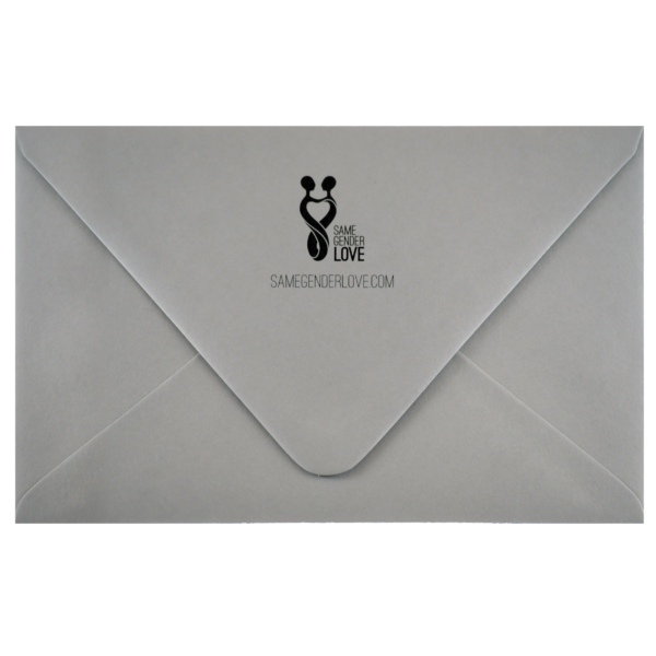 A white envelope with a black and white logo.