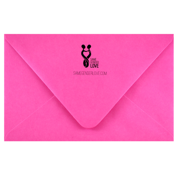 A pink envelope with a mickey mouse logo on it.