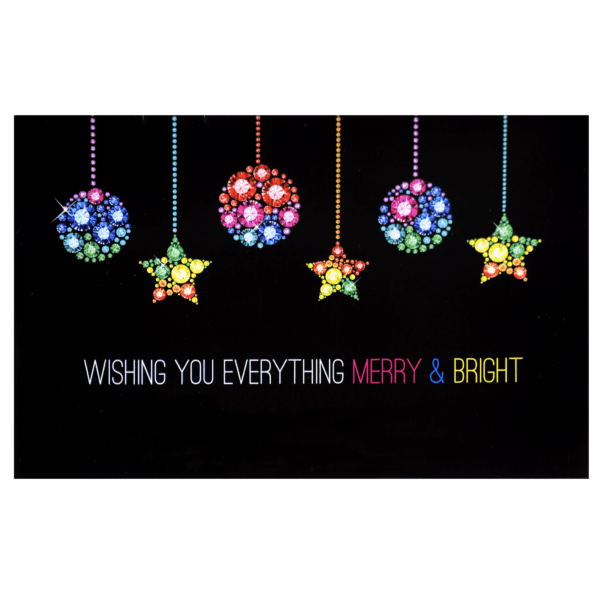 A black background with colorful lights hanging from it.