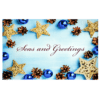 A blue and white card with christmas decorations
