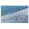 A beach with sand writing in the sand