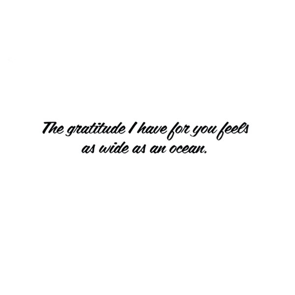 A card with the words " the gratitude i have for you feels as wide as an ocean ".