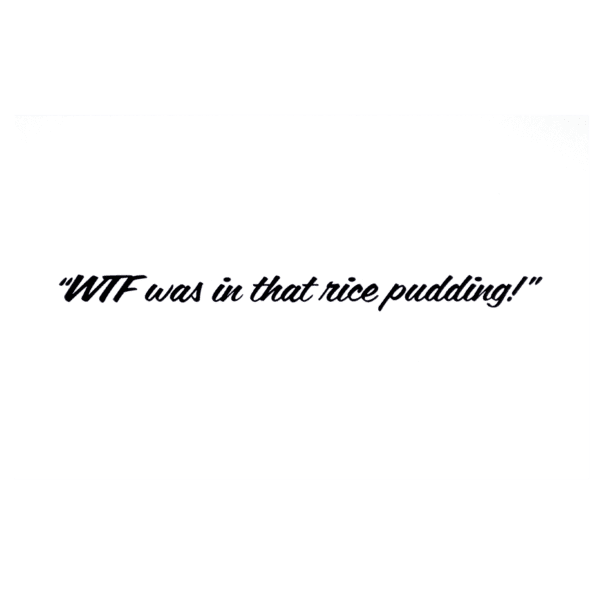 A picture of some text that says " wtf was in that rice pudding !"