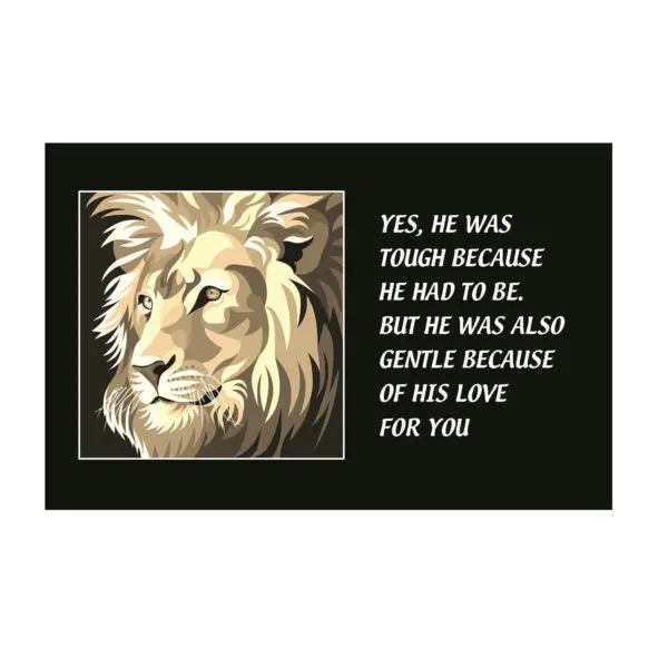 A lion with a quote on it