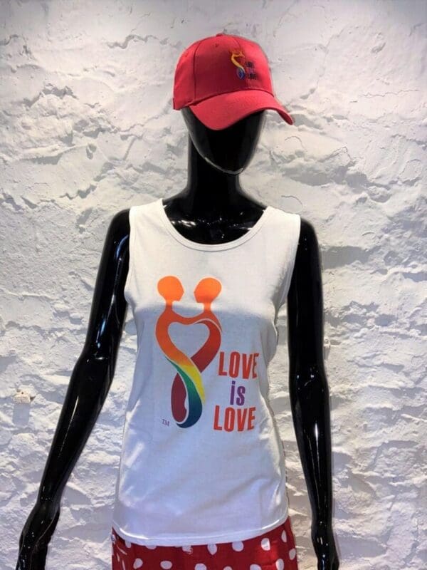 A white tank top with the words " love is love ".