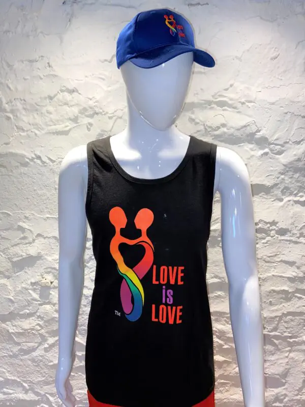 A black tank top with the words love is love on it.