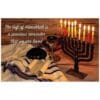 A picture of the candle lit menorah with a glass and wine.