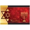 A red and gold hanukkah card with a star of david.