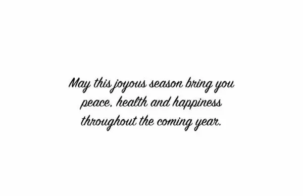 A quote that reads, " may this joyous season bring you peace, health and happiness throughout the coming year."