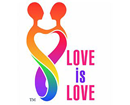 A rainbow colored logo with the words 